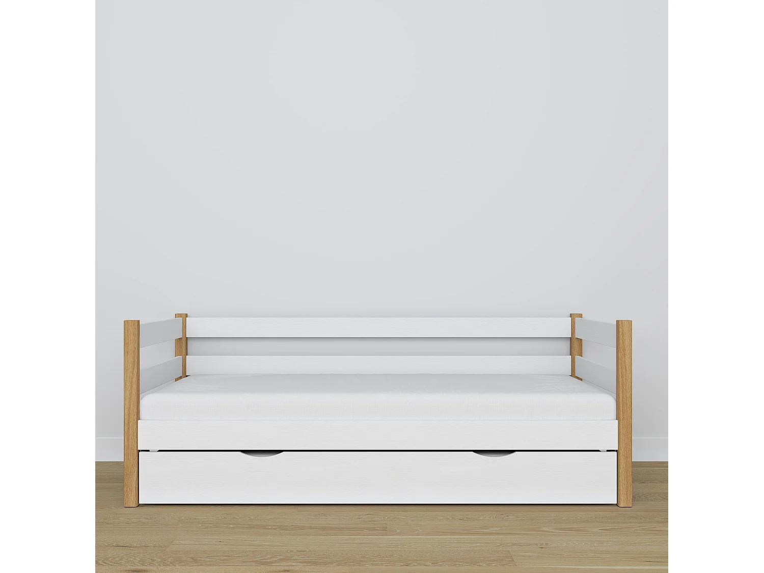 AUSZIEHBETT N01S Weiß / Eiche Natur 90x180