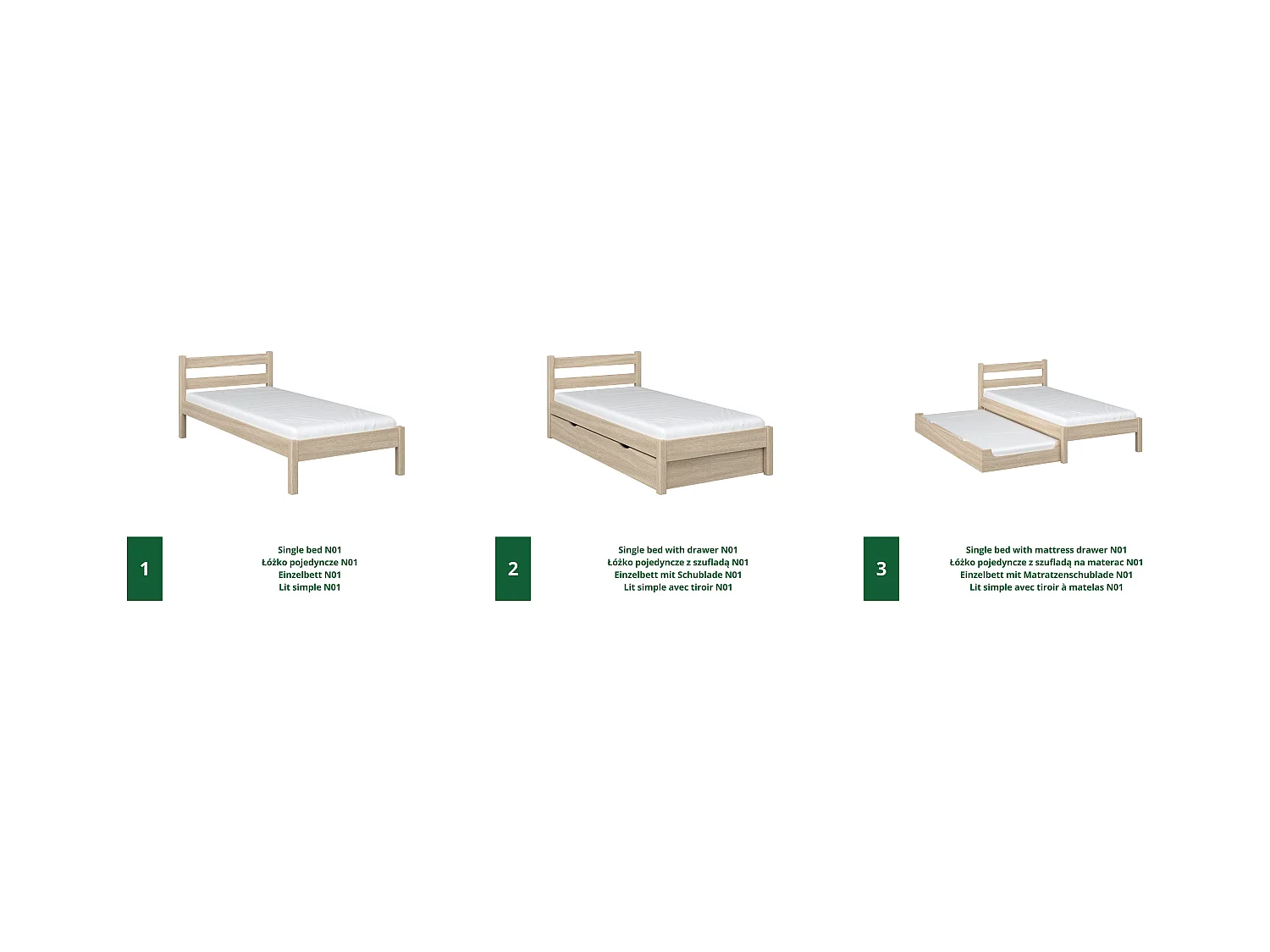 AUSZIEHBETT N01 Sonoma Eiche 80x190