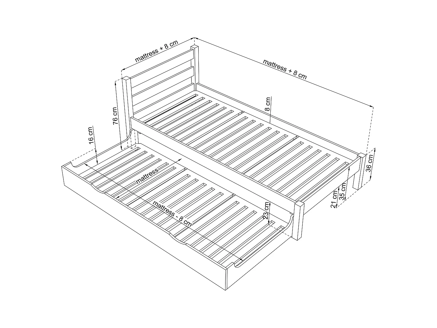AUSZIEHBETT N01 Grau 80x190
