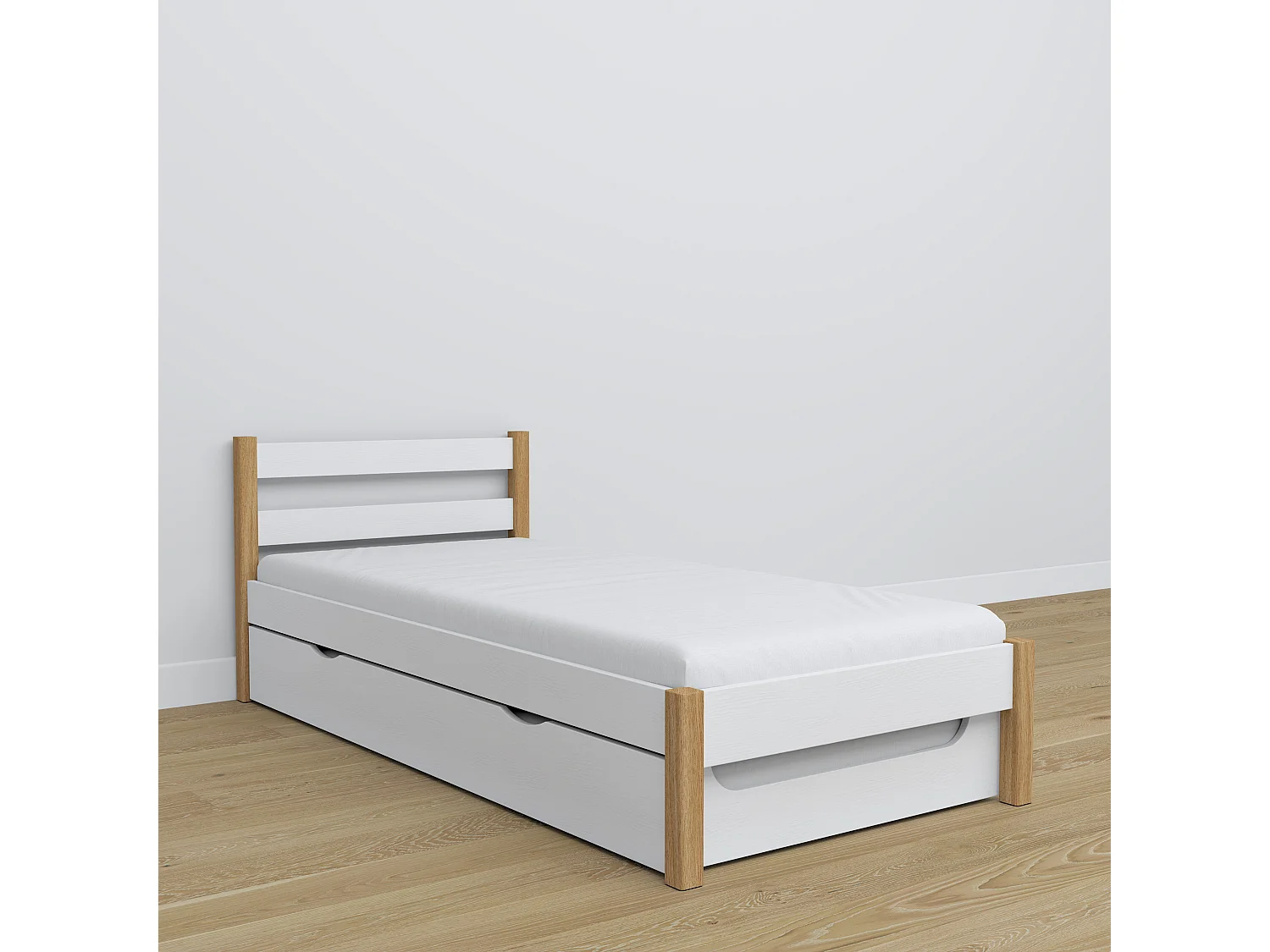 AUSZIEHBETT N01 Weiß / Eiche Natur 100x180