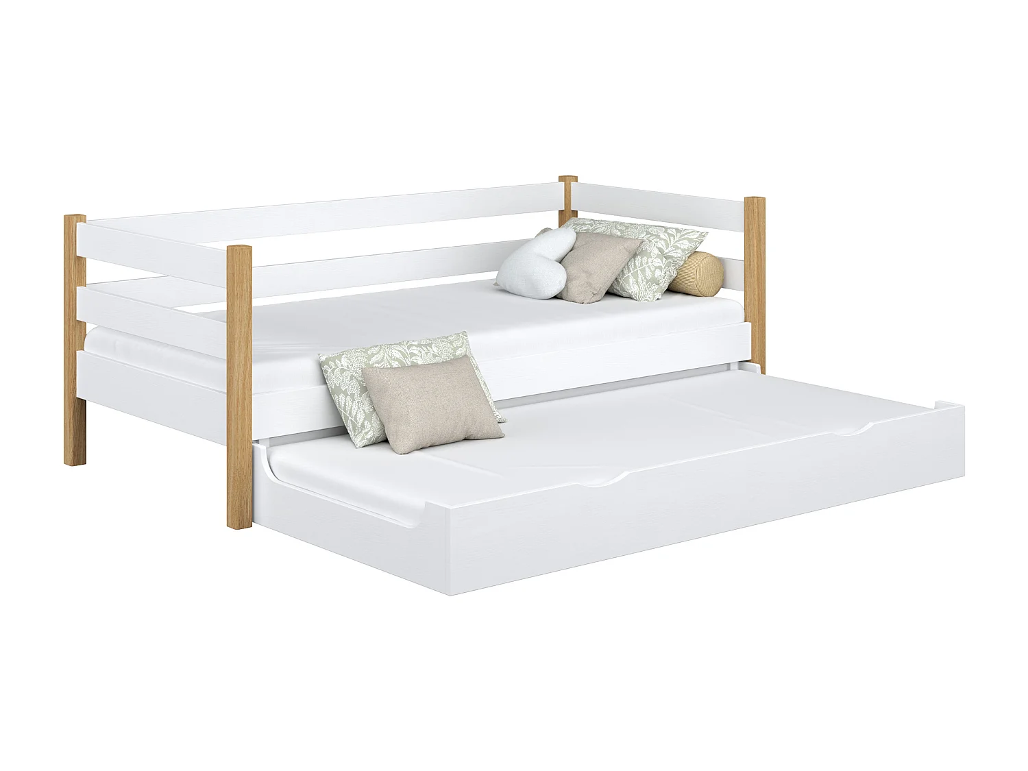 AUSZIEHBETT N01S Weiß / Eiche Natur 120x190