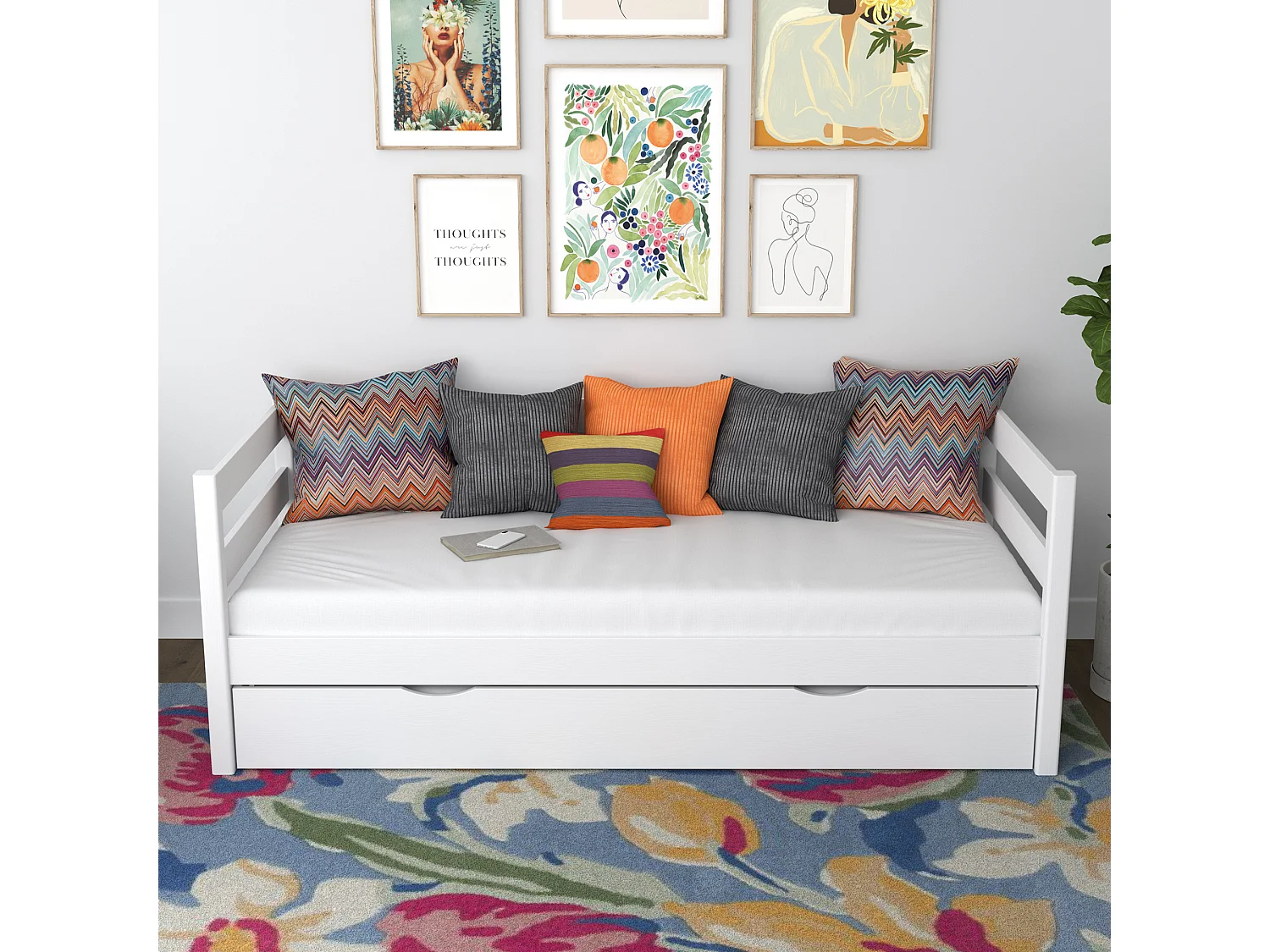 AUSZIEHBETT N01S Weiß 90x190