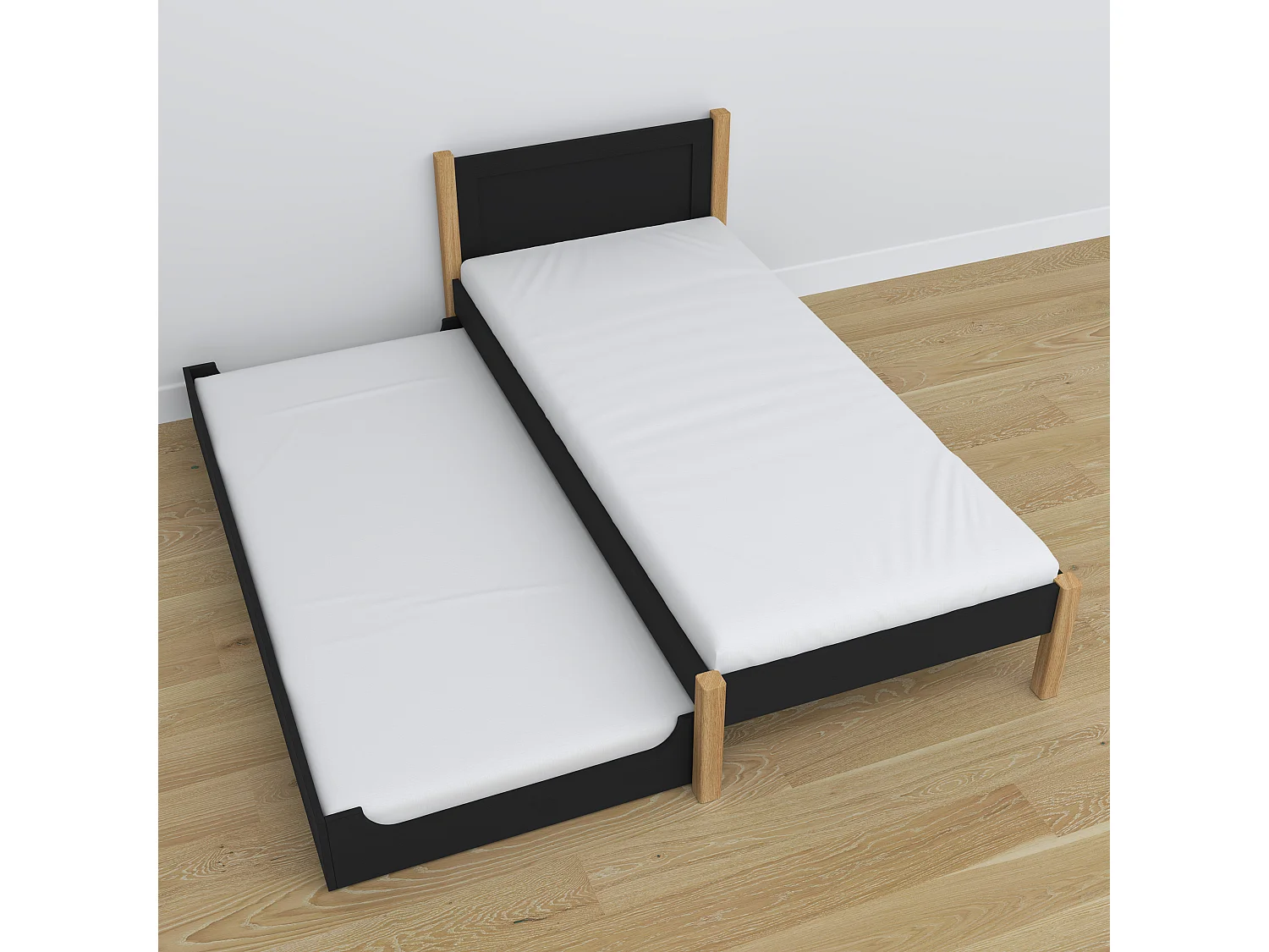 AUSZIEHBETT N02 Schwarz / Eiche Natur 90x180