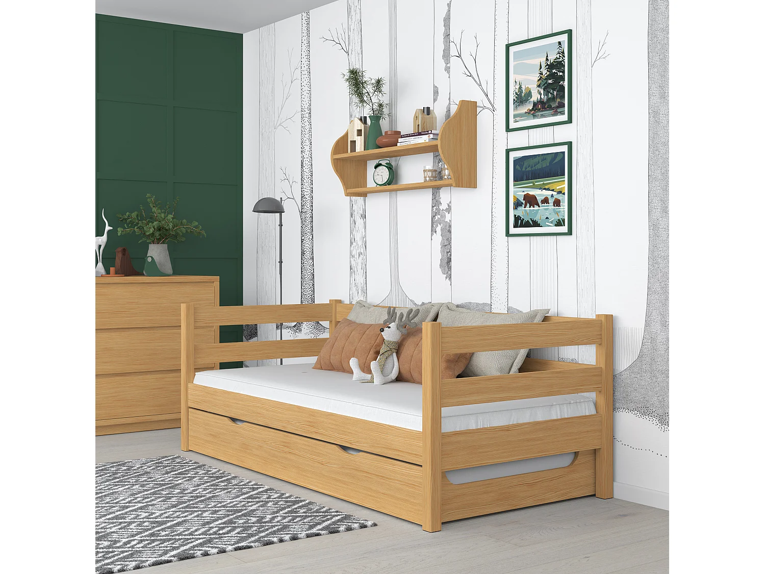 AUSZIEHBETT N01S Naturkiefer 120x200