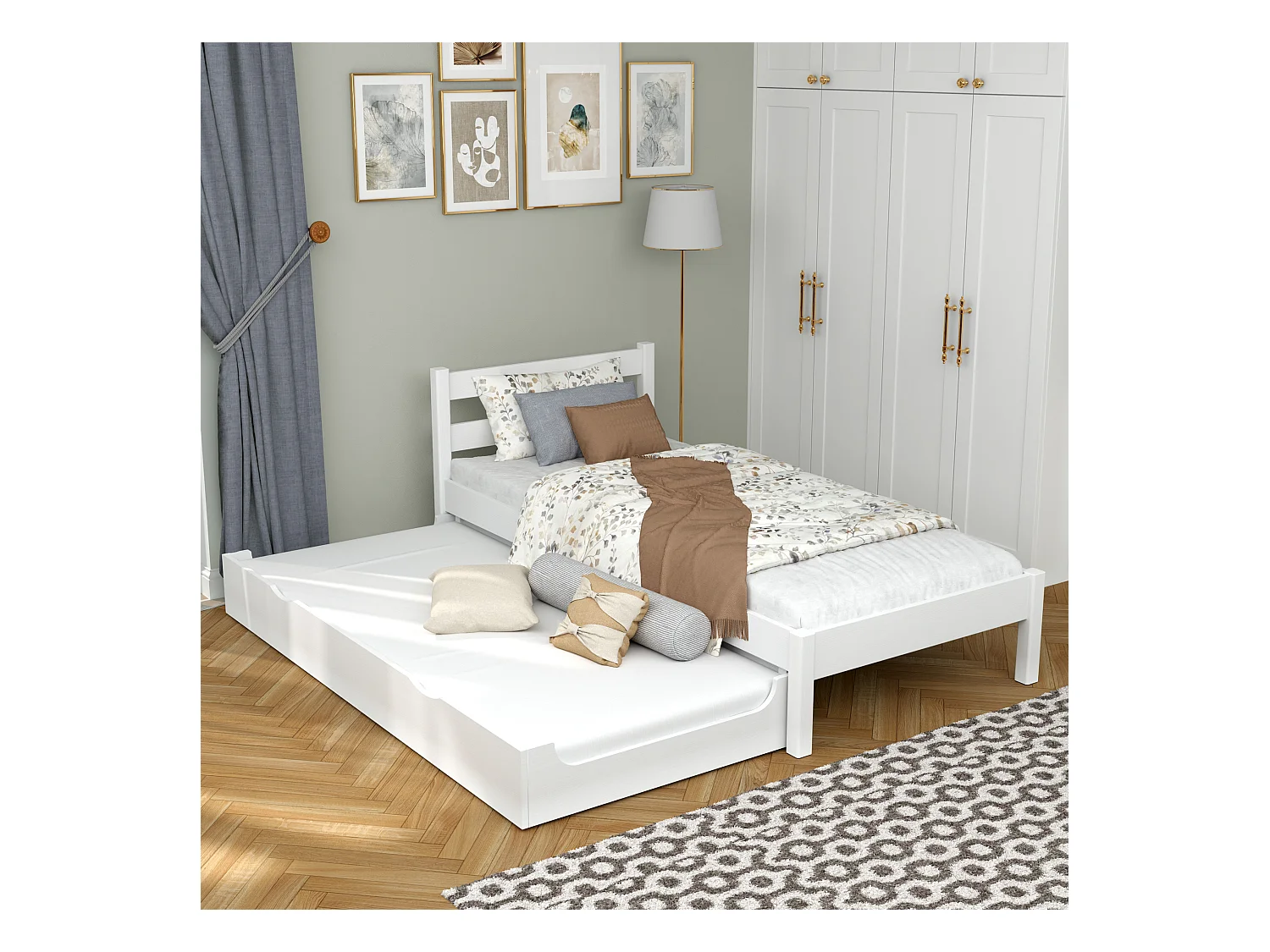 Lit gigogne en bois N01 Blanc 100x180