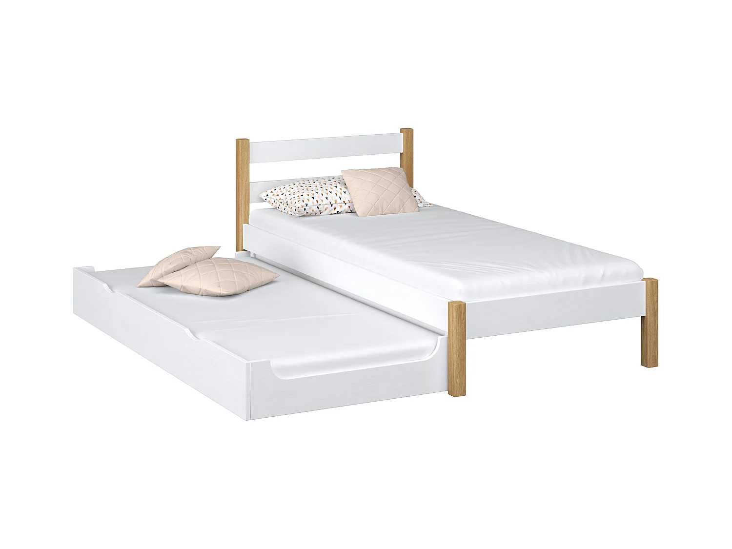 Lit gigogne en bois N01 Blanc / Chêne Naturel 120x190