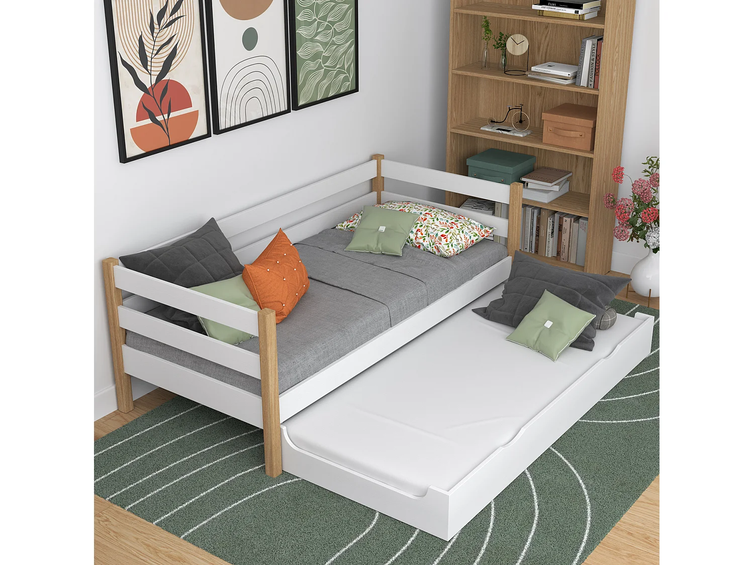 AUSZIEHBETT N01S Weiß / Eiche Natur 120x200