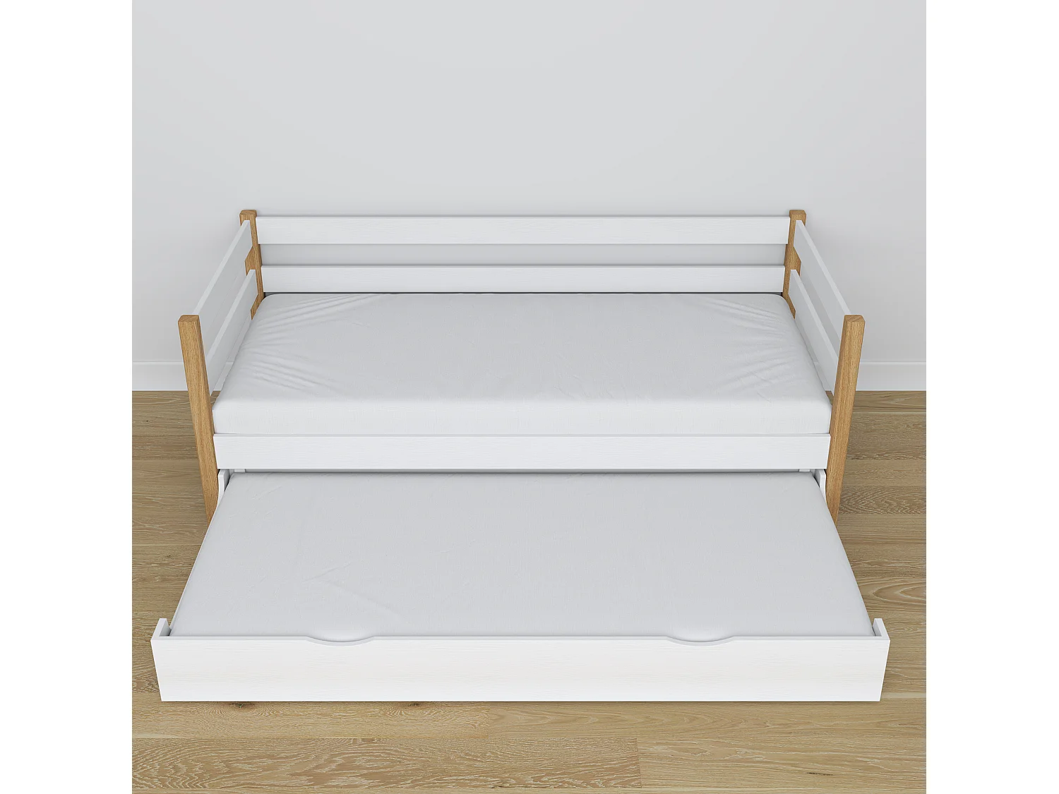 AUSZIEHBETT N01S Weiß / Eiche Natur 120x200