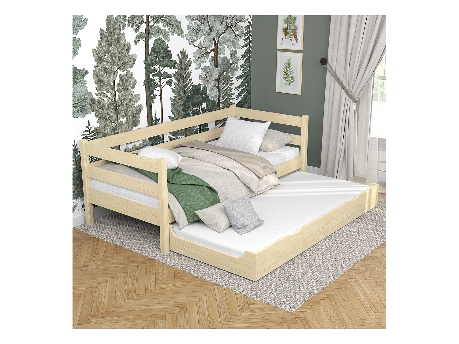 Lit banquette gigogne N01 Pin Clair 80x190