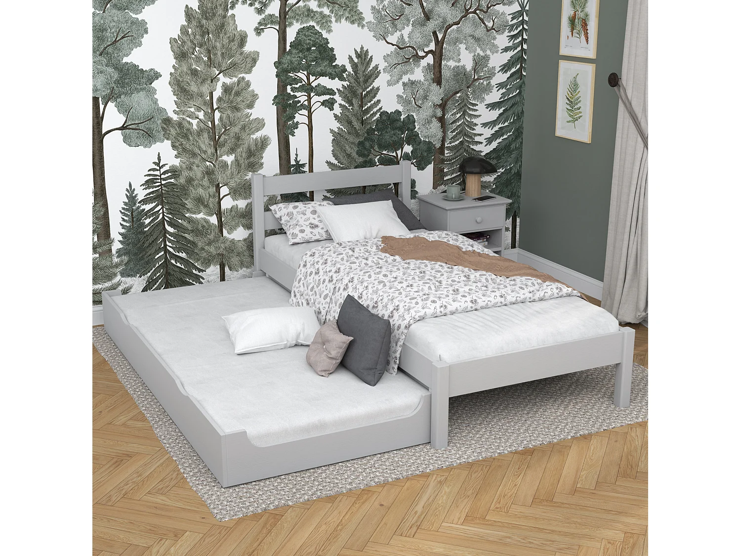 Lit gigogne en bois N01 Gris 120x190