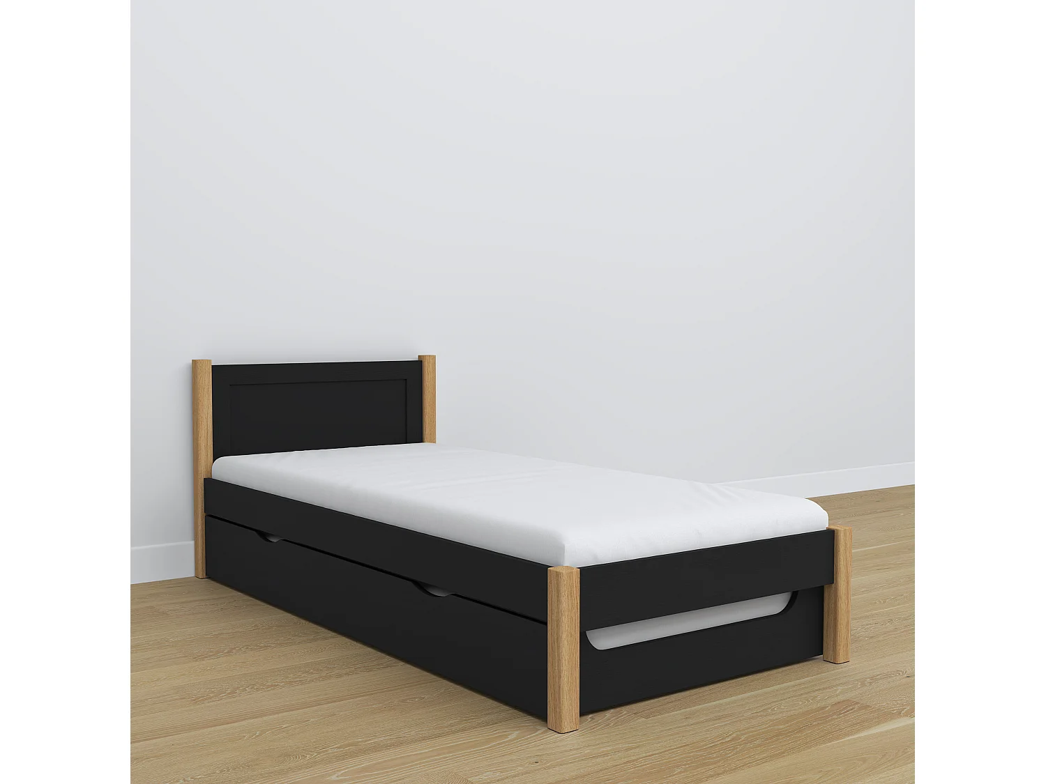 AUSZIEHBETT N02 Schwarz / Eiche Natur 100x190