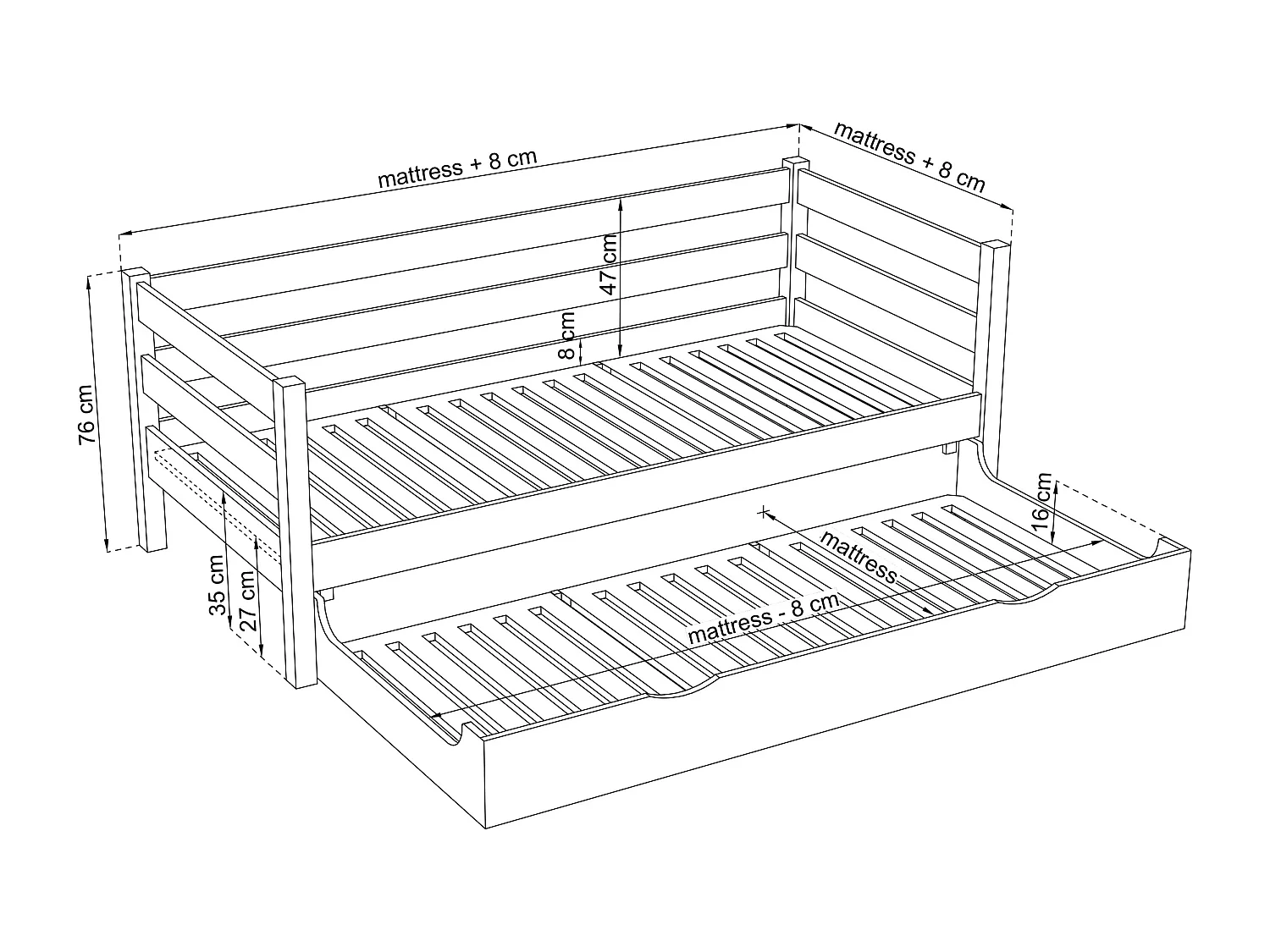 AUSZIEHBETT N01S Weiß 100x190