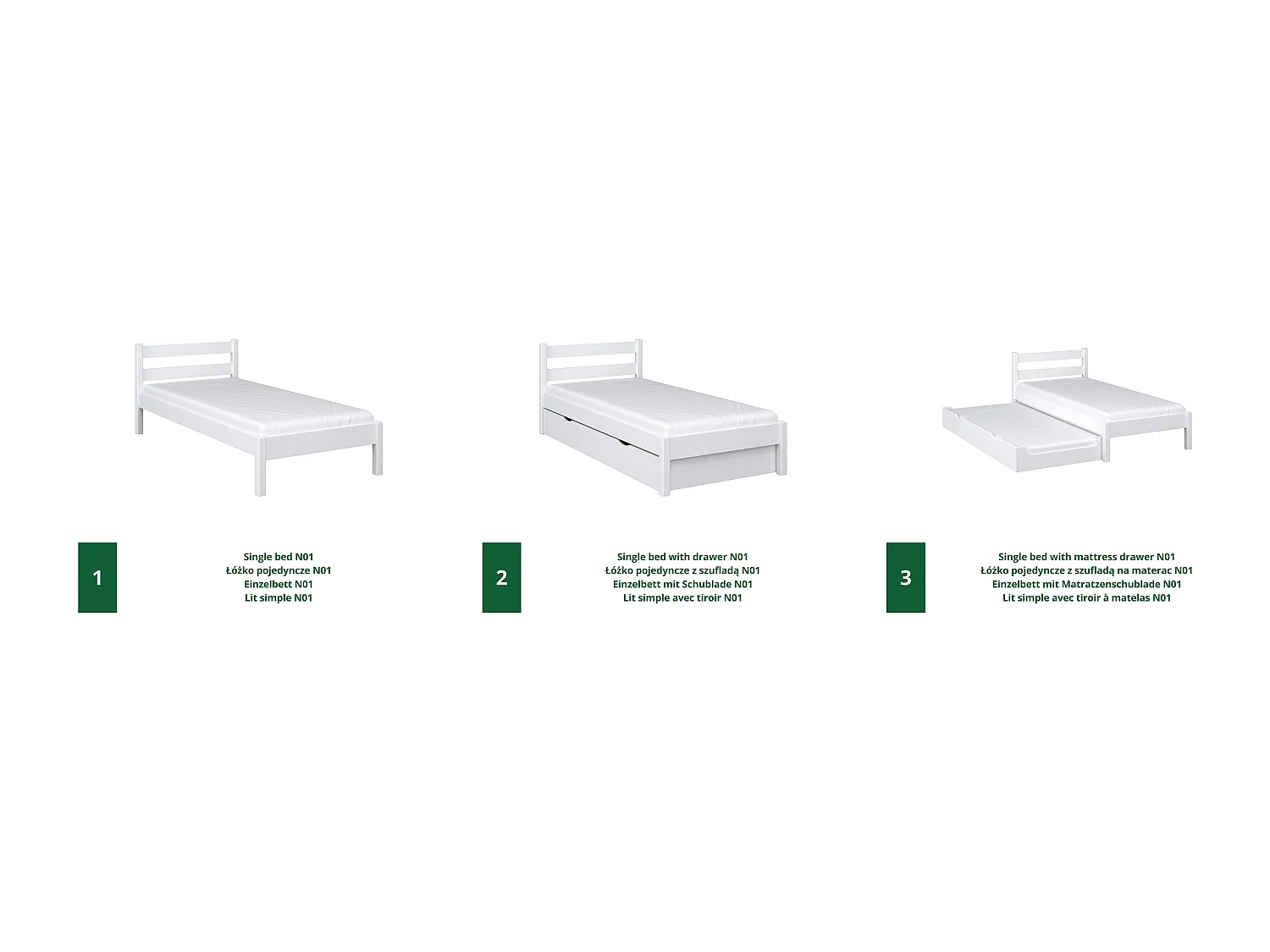 AUSZIEHBETT N01 Weiß 90x190