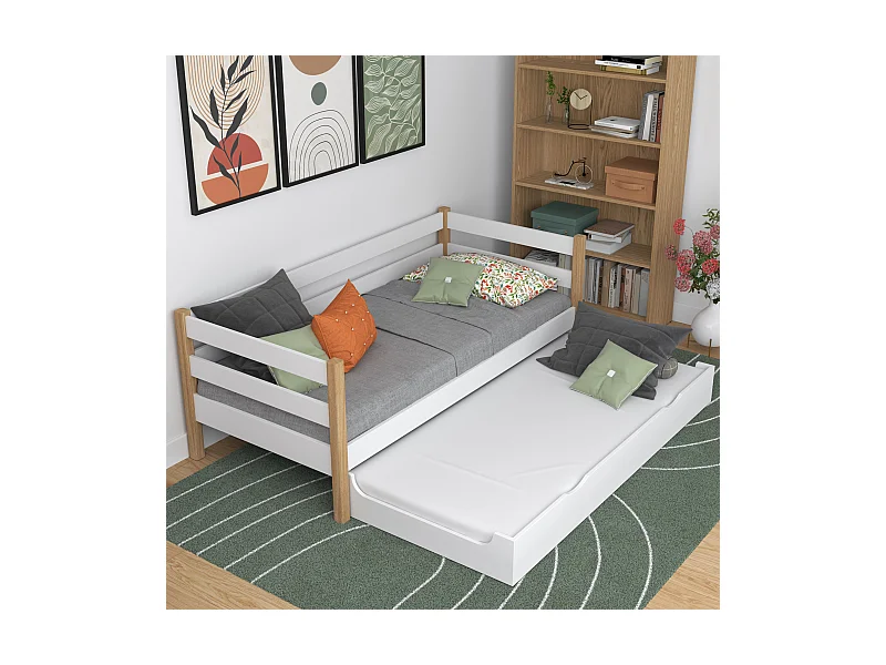 AUSZIEHBETT N01S Weiß / Eiche Natur 80x200