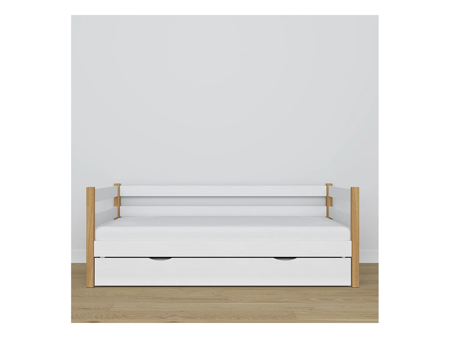 AUSZIEHBETT N01S Weiß / Eiche Natur 80x200