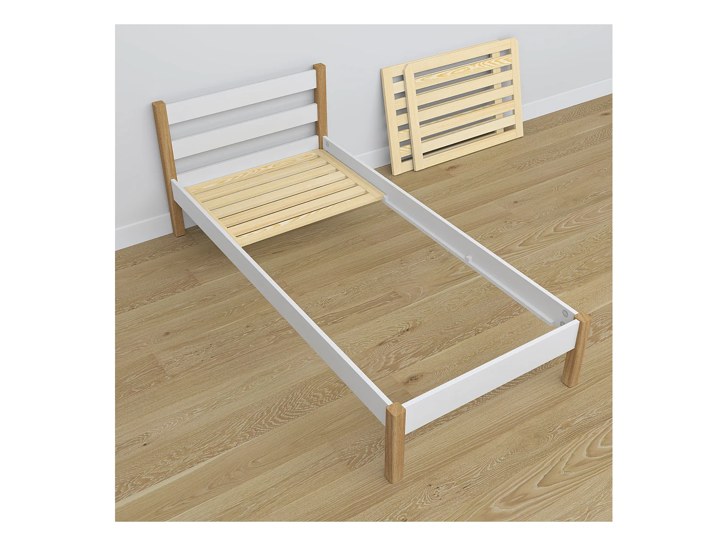 Lit gigogne en bois N01 Blanc / Chêne Naturel 80x200