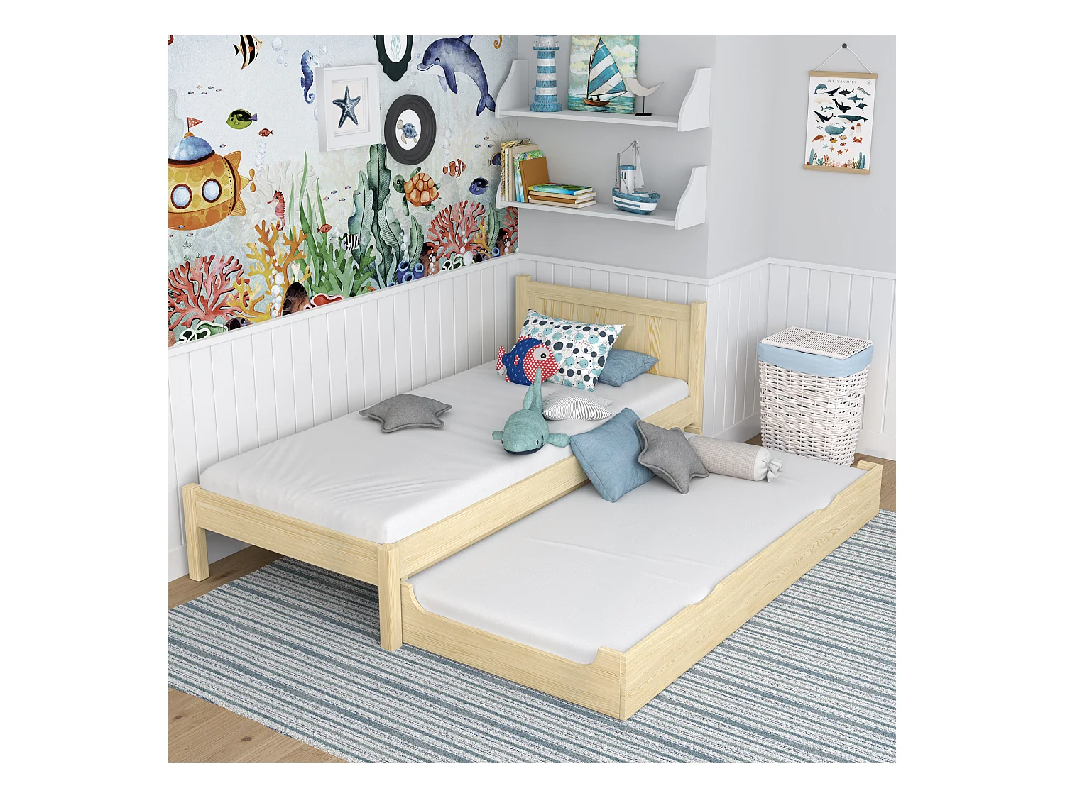Lit gigogne en bois N02 Pin Clair 100x190