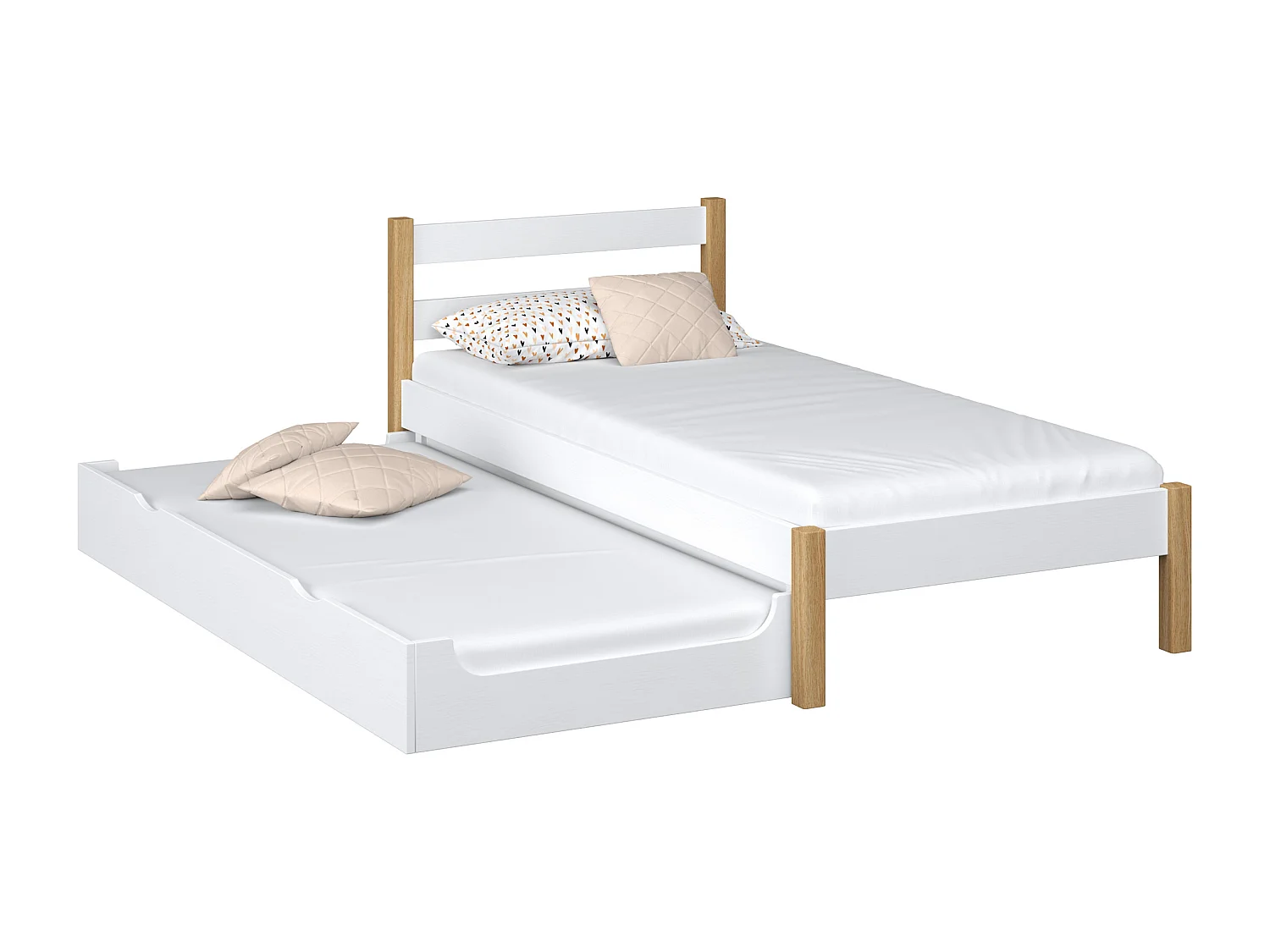 AUSZIEHBETT N01 Weiß / Eiche Natur 90x200