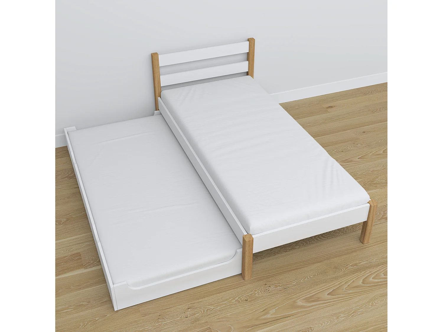 AUSZIEHBETT N01 Weiß / Eiche Natur 90x200