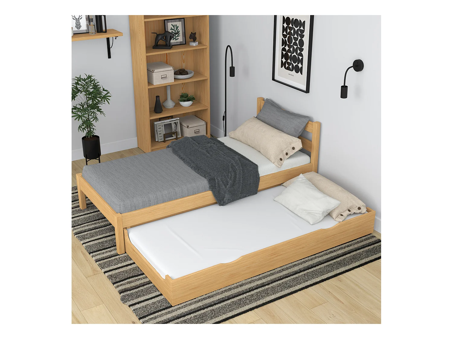 Lit gigogne en bois N01 Pin Naturel 80x180