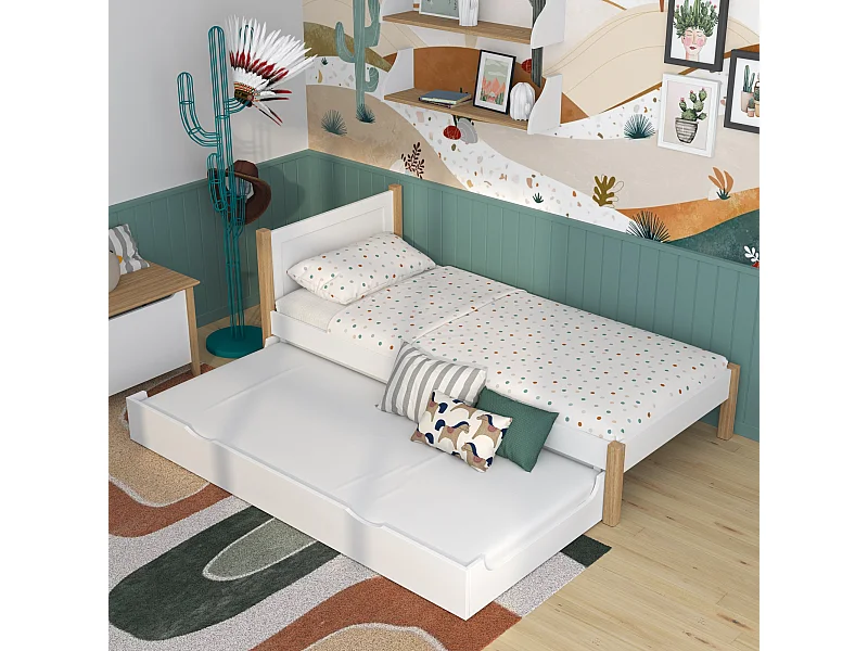 AUSZIEHBETT N02 Weiß / Eiche Natur 80x200