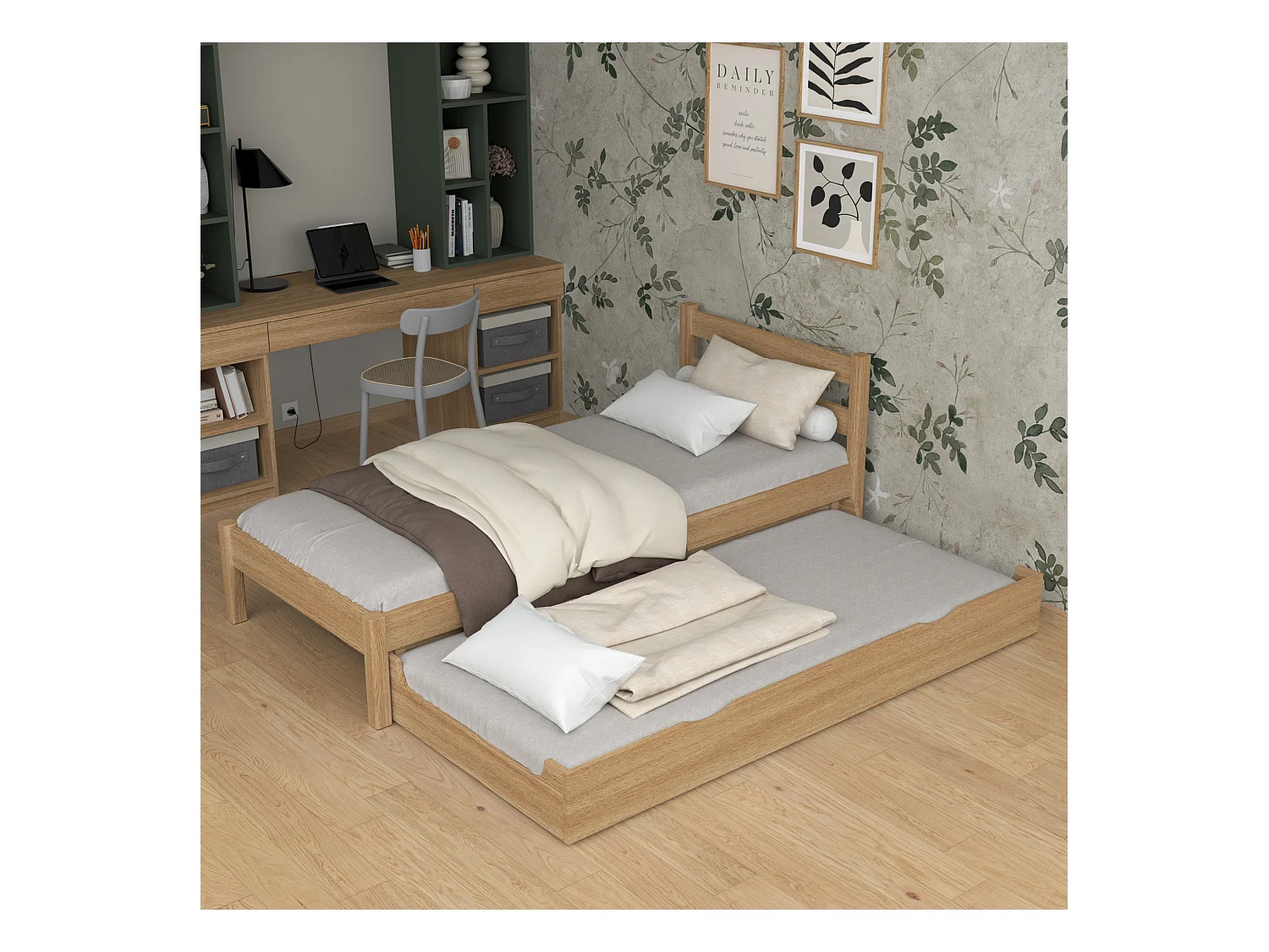Lit gigogne en chêne N01 Chêne Naturel 120x200
