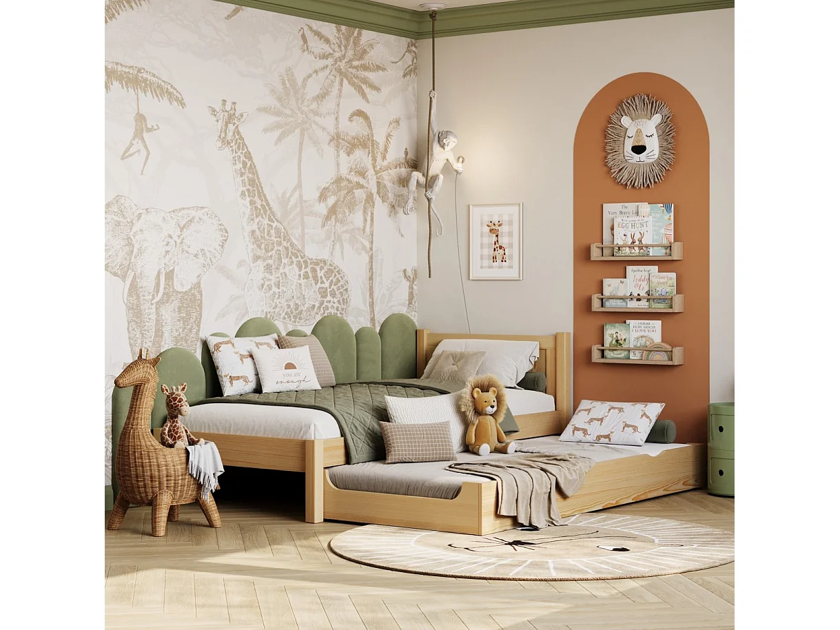 Lit gigogne en bois N02 Pin Naturel 90x200