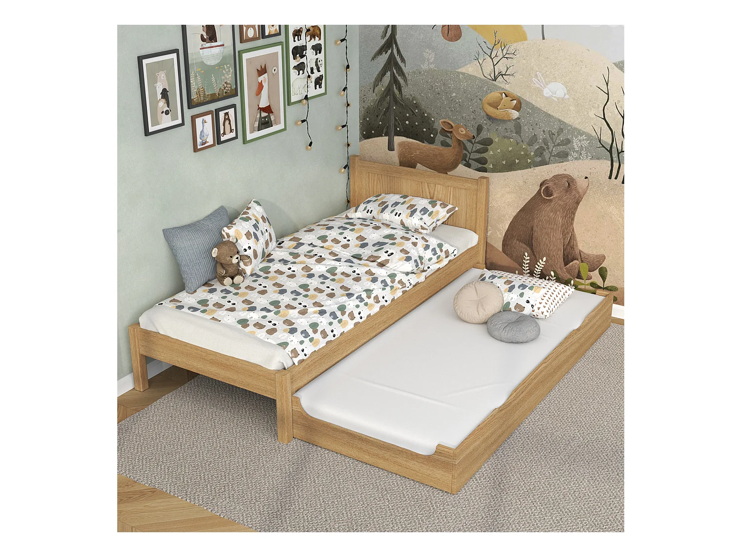 Lit gigogne en chêne N02 Chêne Naturel 120x200