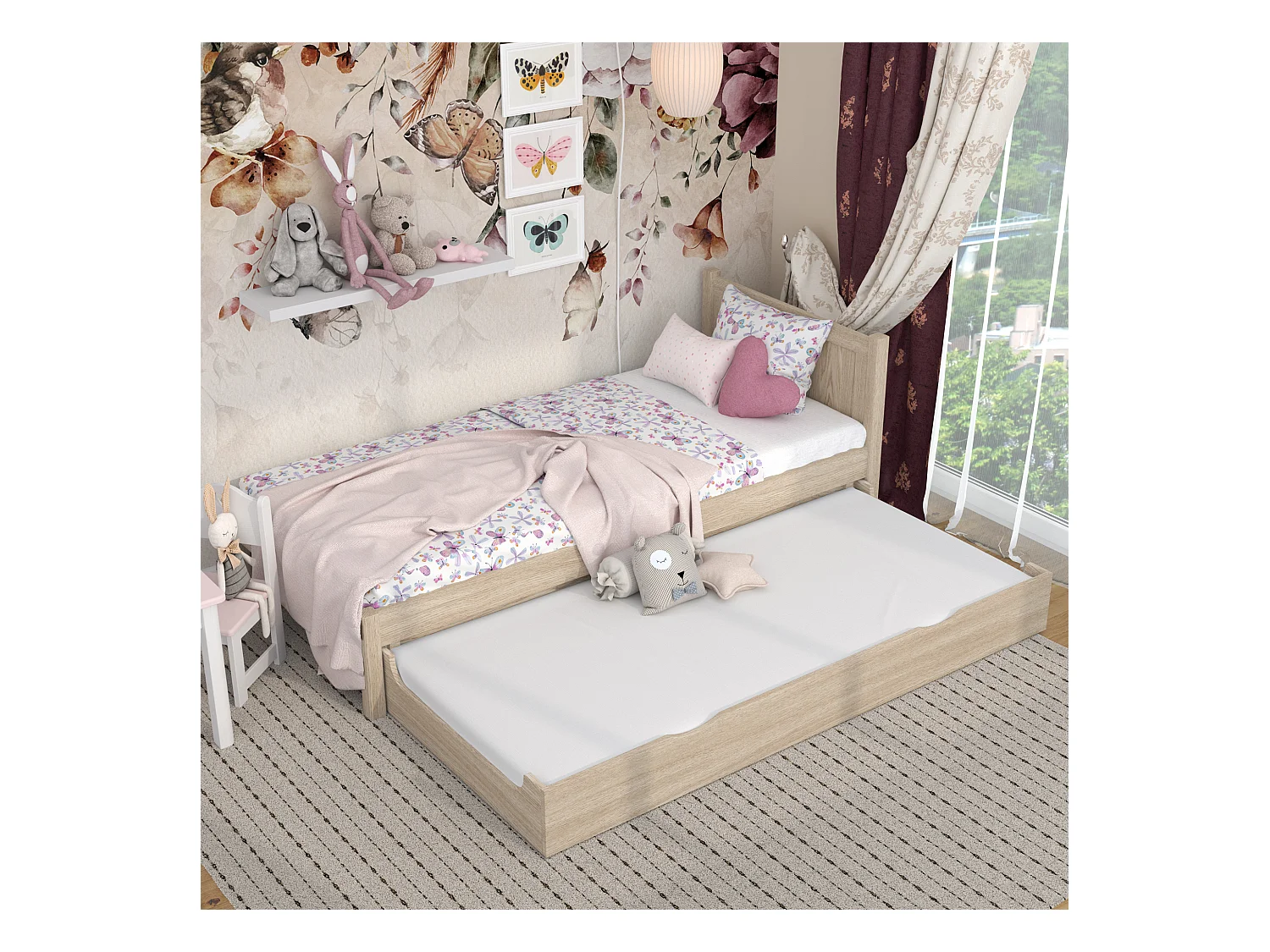 Lit gigogne en chêne N02 Chêne Blanchi 90x200