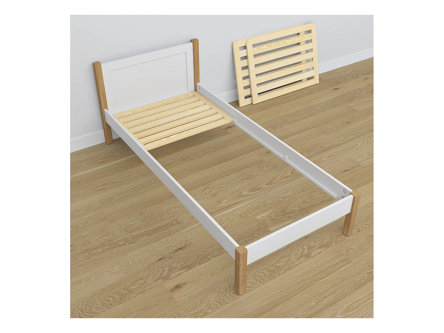 AUSZIEHBETT N02 Weiß / Eiche Natur 80x190