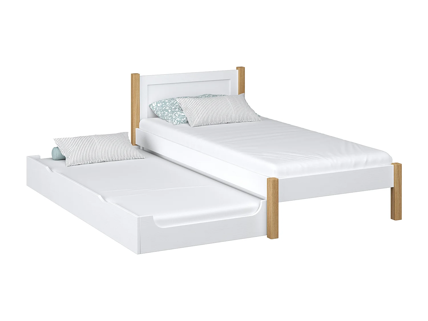 Lit gigogne en bois N02 Blanc / Chêne Naturel 80x190