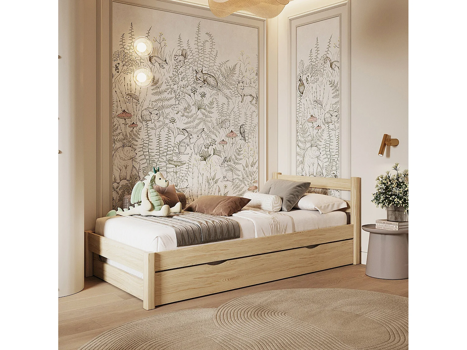 Lit gigogne en bois N01 Pin Clair 120x190