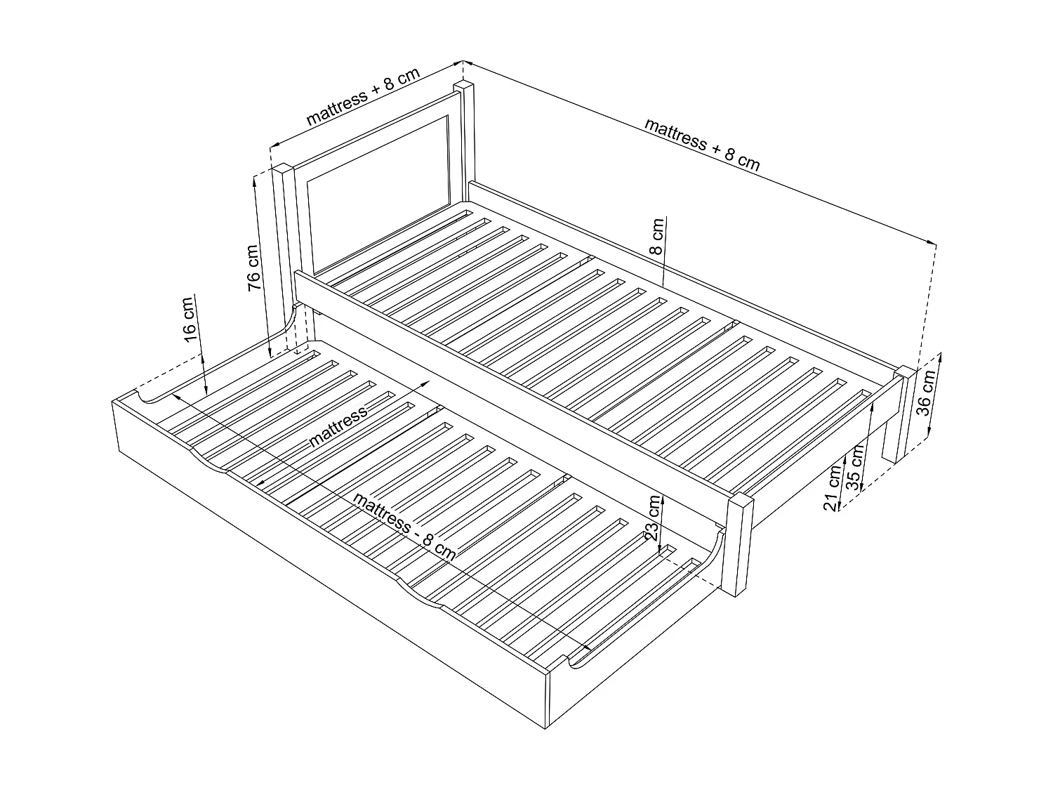 AUSZIEHBETT N02 Weiß 90x200