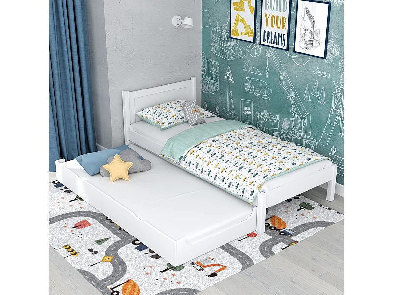 Lit gigogne en bois N02 Blanc 100x190