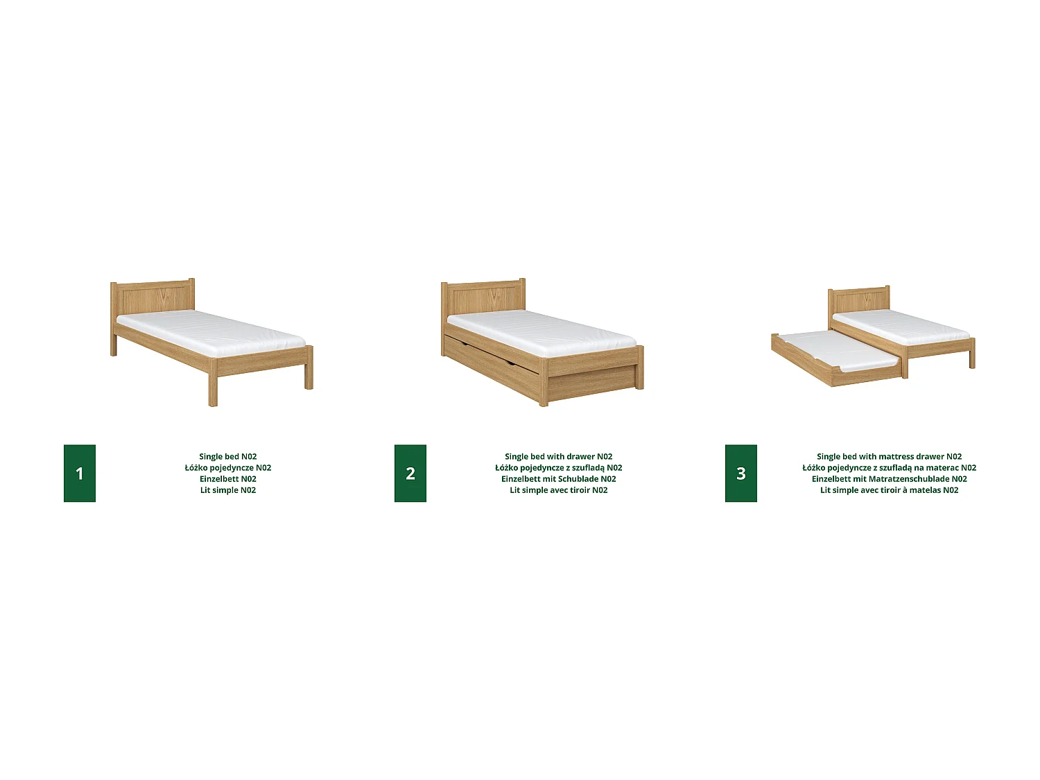 AUSZIEHBETT N02 Eiche Natur 120x180