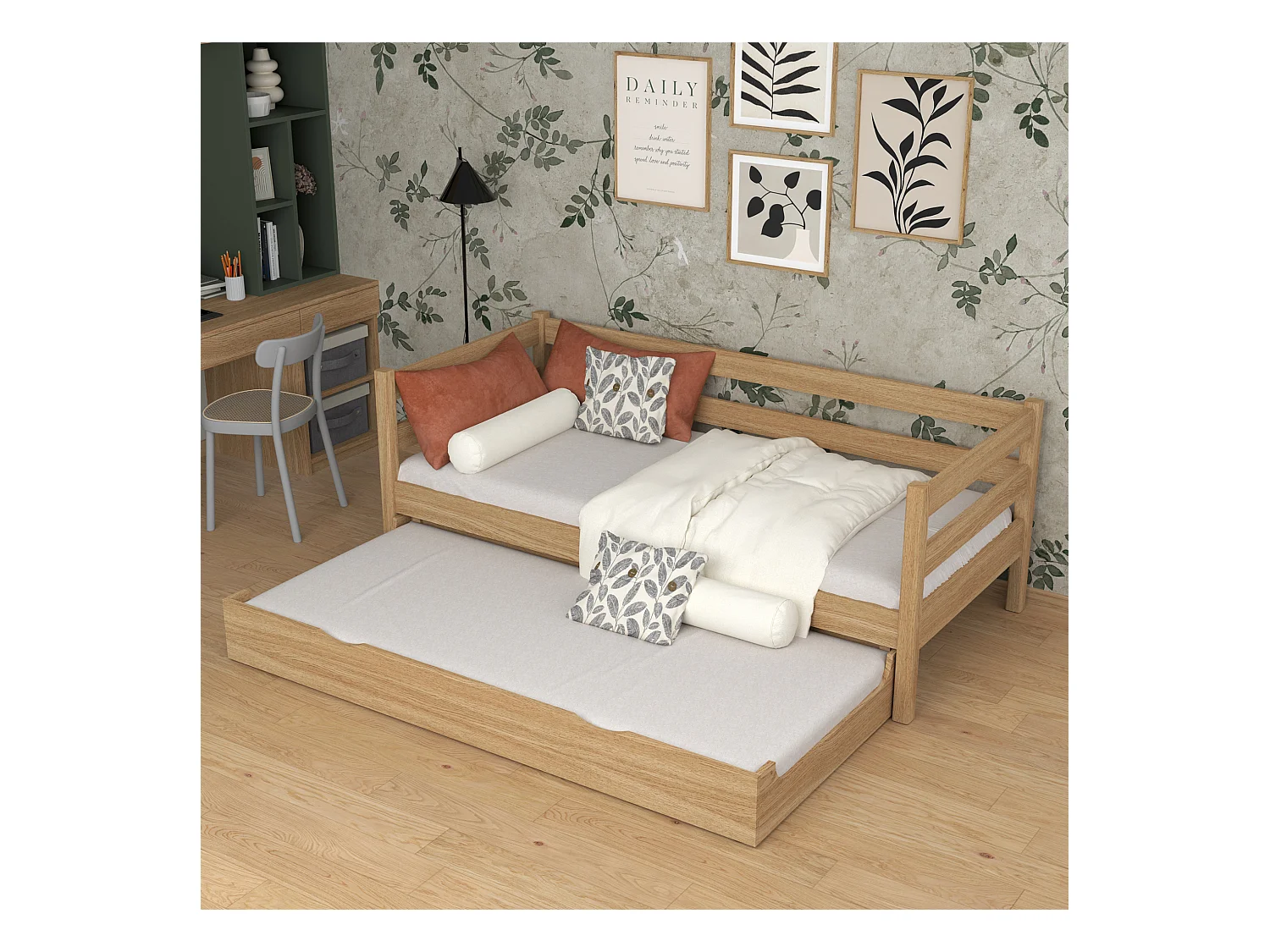 Lit banquette gigogne en chêne N01 Chêne Naturel 80x190