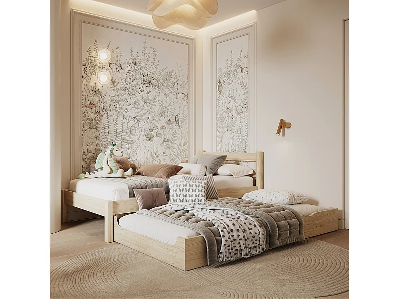 Lit gigogne en bois N01 Pin Clair 80x200