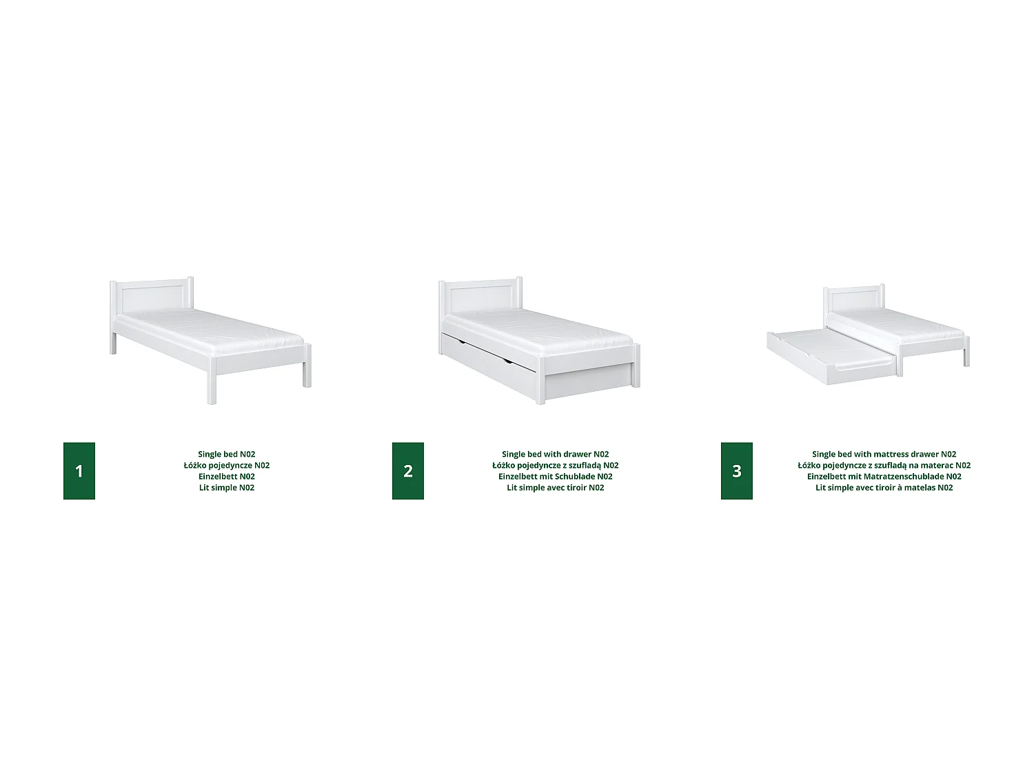 AUSZIEHBETT N02 Weiß 90x180