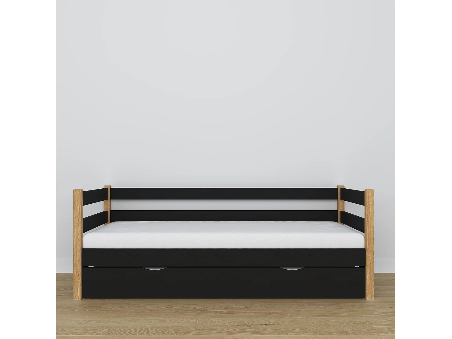 AUSZIEHBETT N01S Schwarz / Eiche Natur 90x180