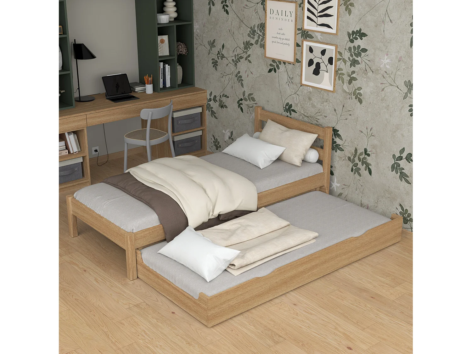 AUSZIEHBETT N01 Eiche Natur 90x180