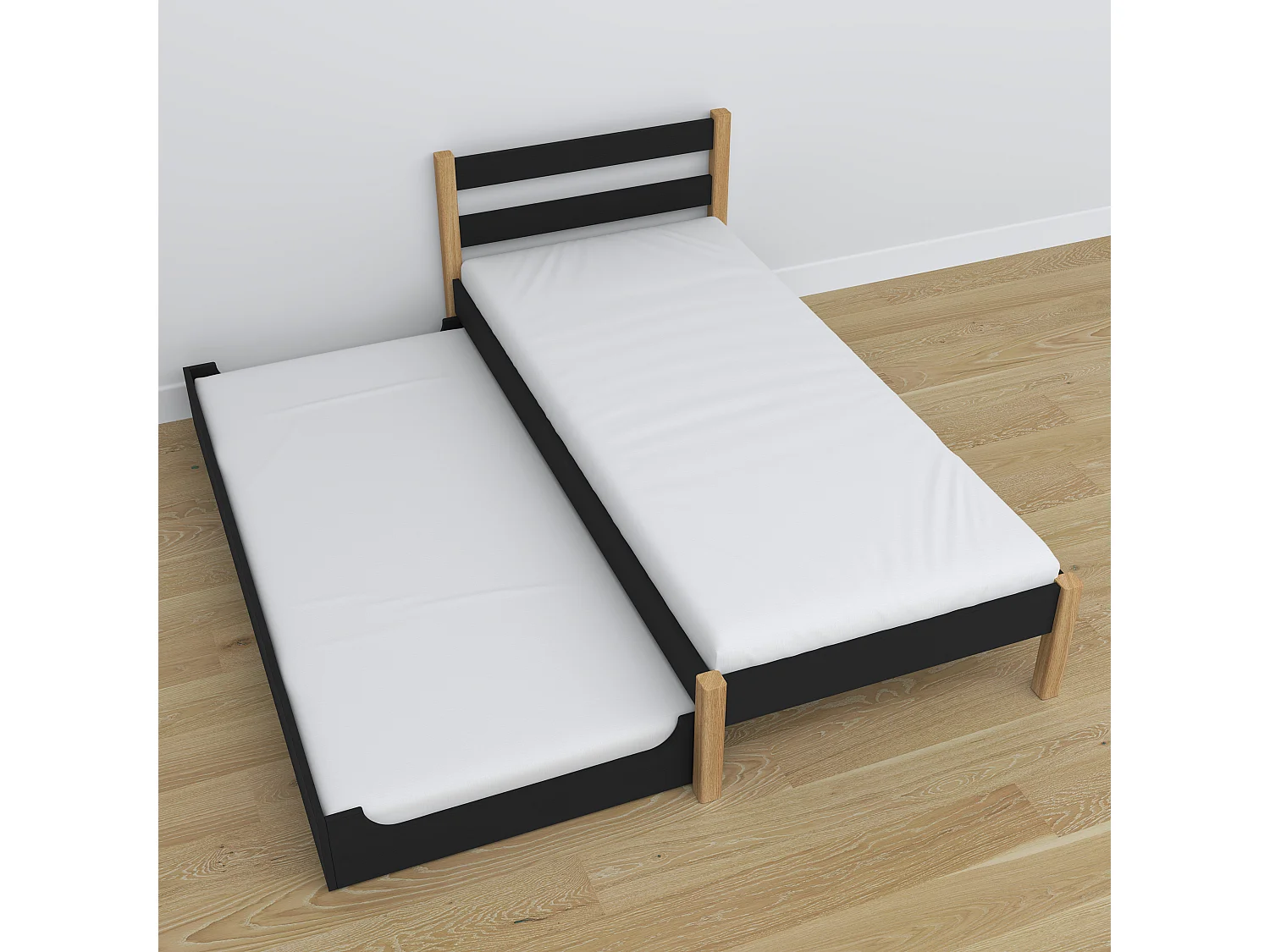 AUSZIEHBETT N01 Schwarz / Eiche Natur 120x180