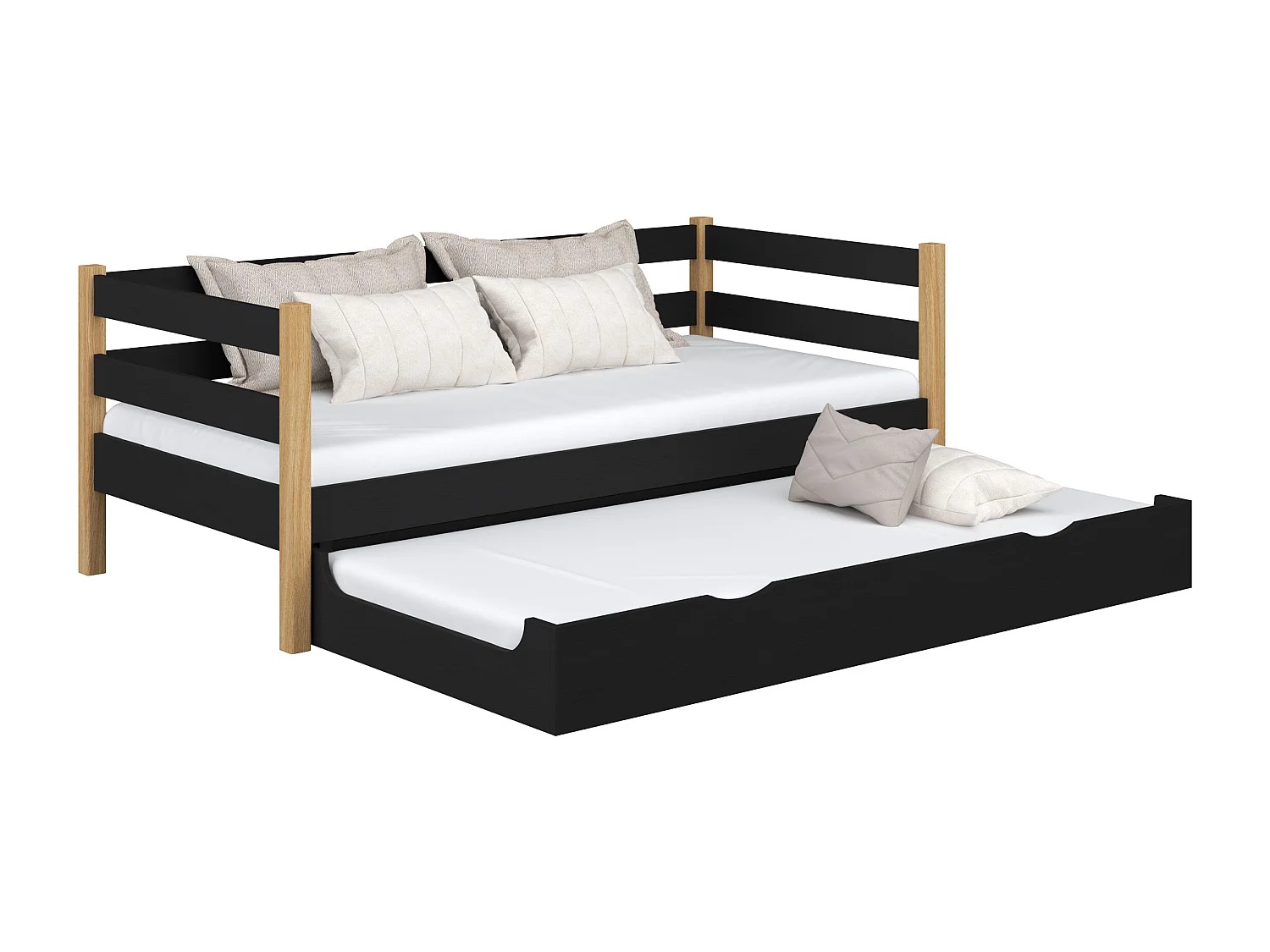 AUSZIEHBETT N01S Schwarz / Eiche Natur 100x190