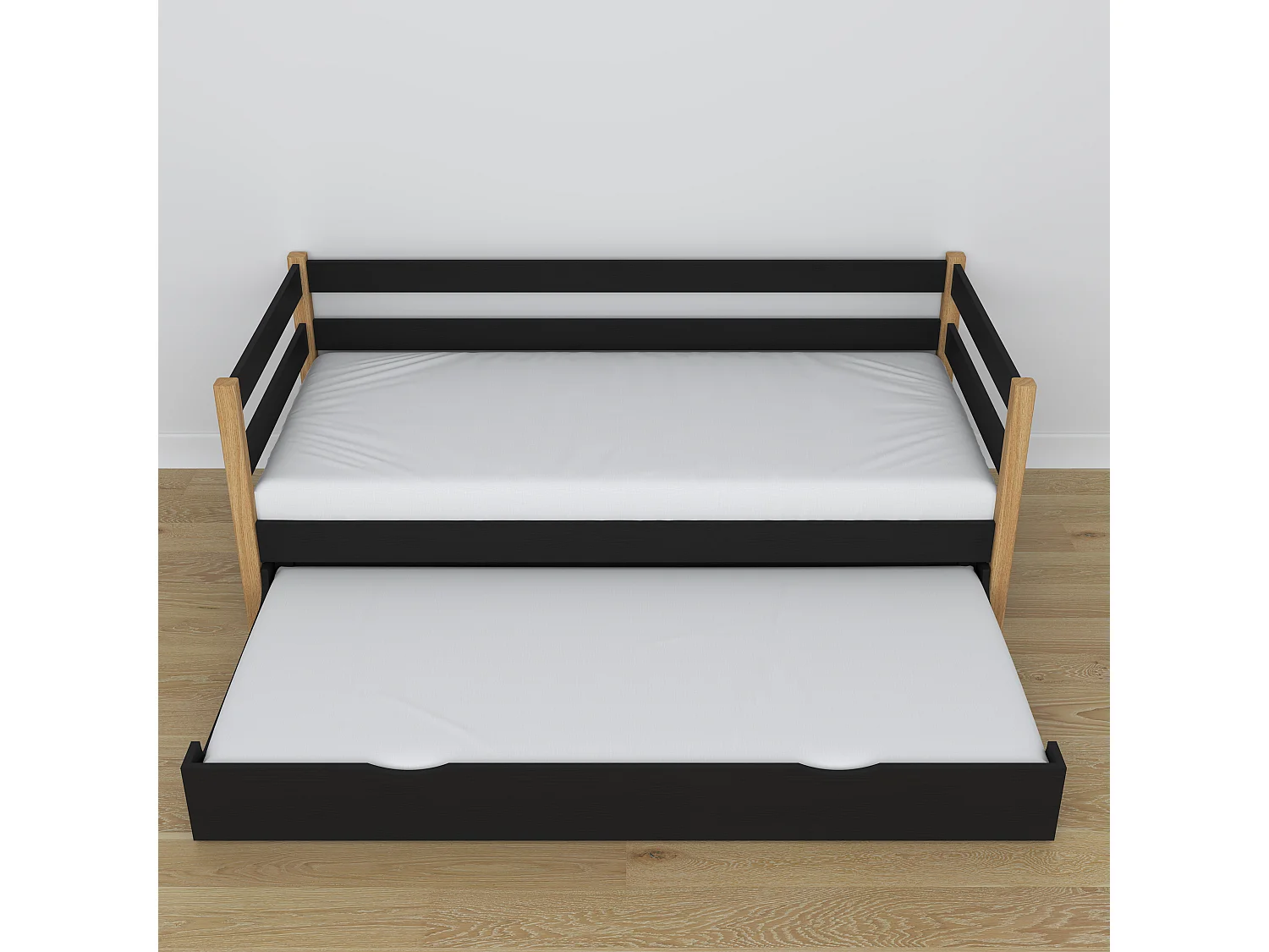 AUSZIEHBETT N01S Schwarz / Eiche Natur 100x190