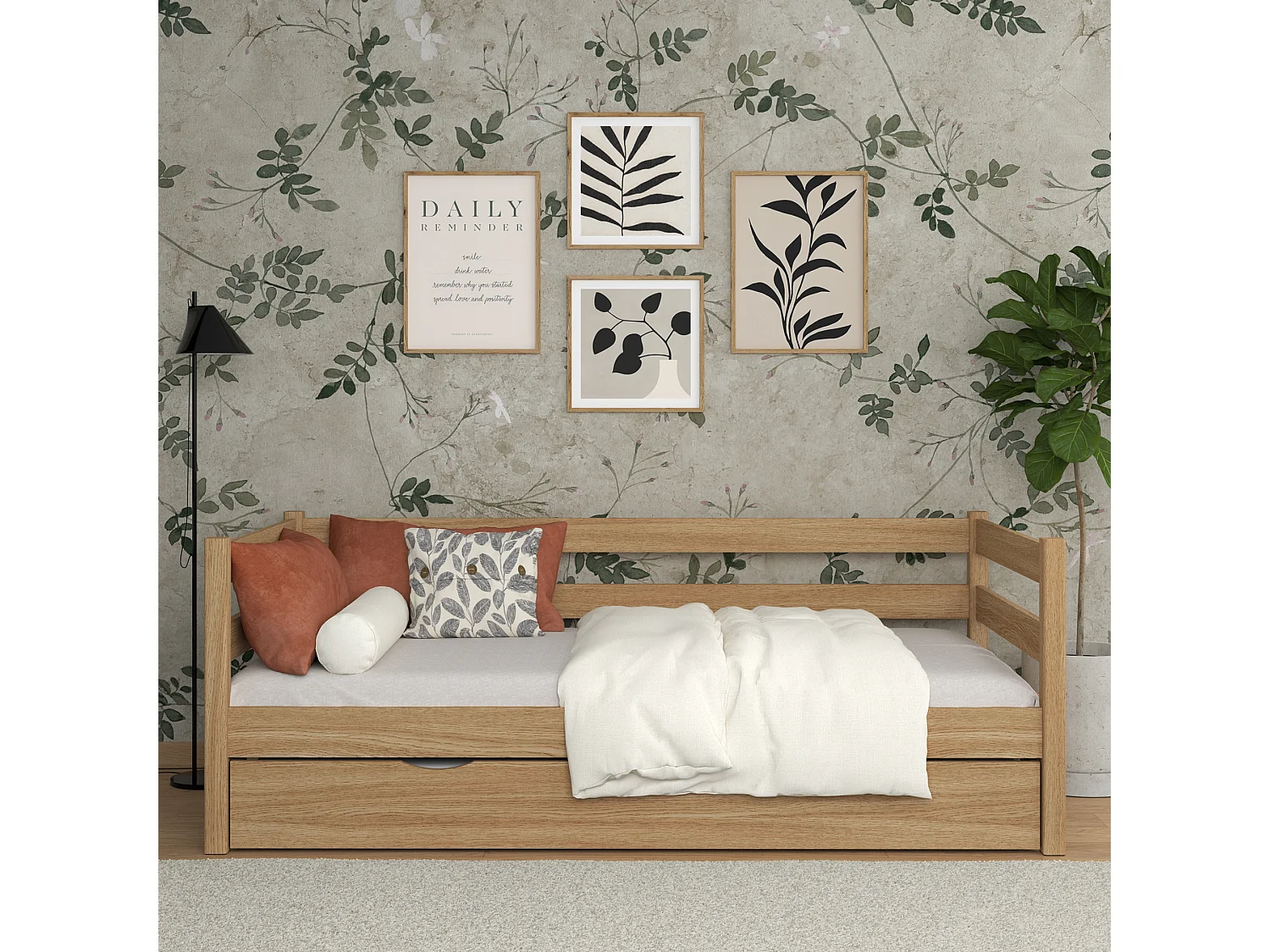 AUSZIEHBETT N01S Eiche Natur 80x180