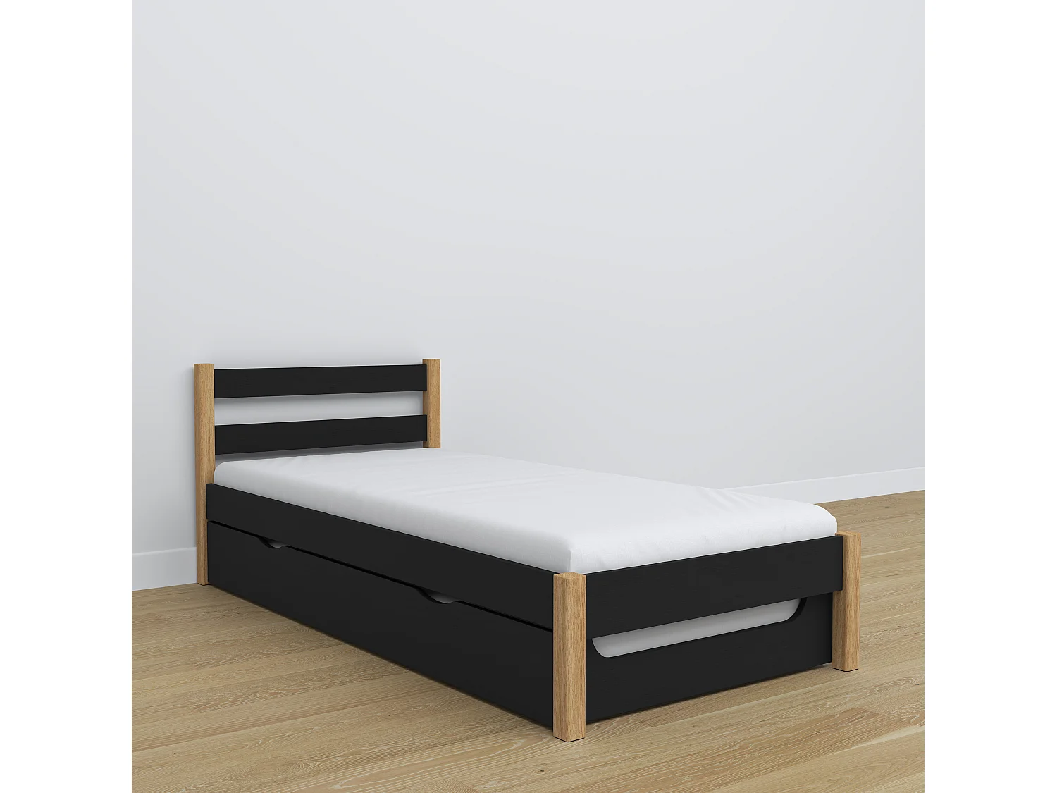 AUSZIEHBETT N01 Schwarz / Eiche Natur 100x180