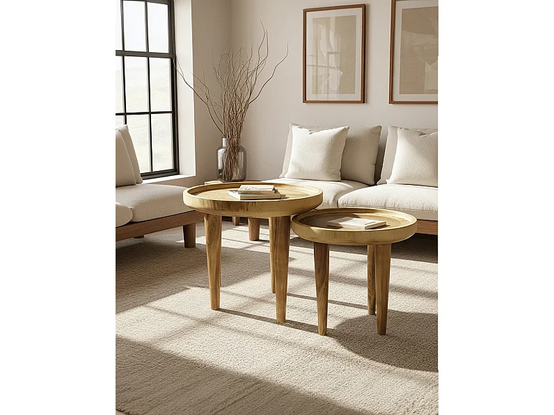 Léothéo - Set di 2 tavolini da caffè in teak massello