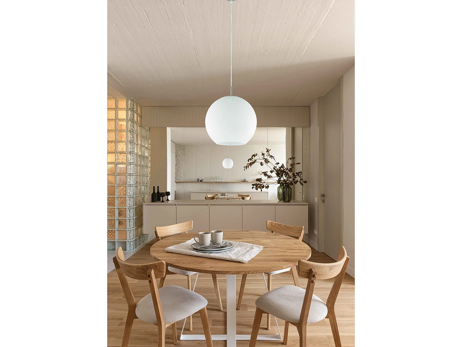 Lampada a sospensione, sfera in vetro, bianco, D 30 cm, Moon