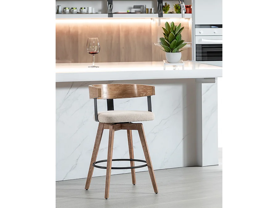 Micha - Chaise de bar en tissu et pieds en bois