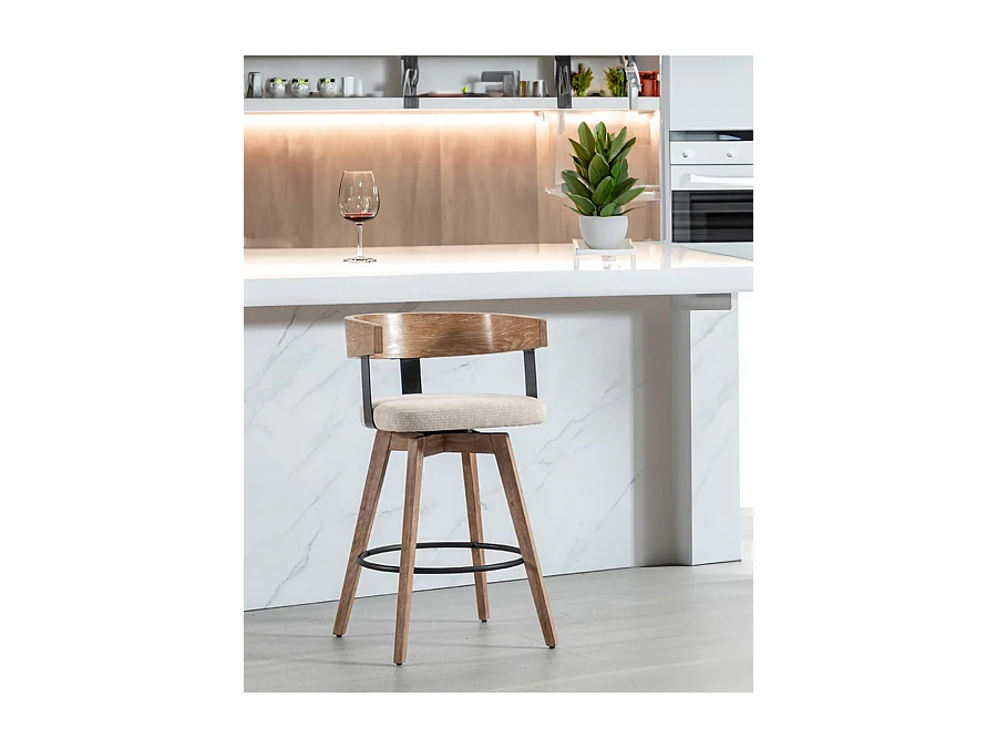 Micha - Chaise de bar en tissu et pieds en bois