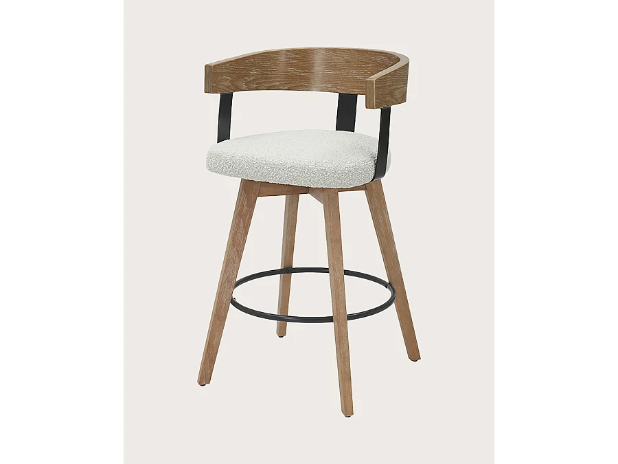 Micha - Sgabello da bar in tessuto con gambe in legno